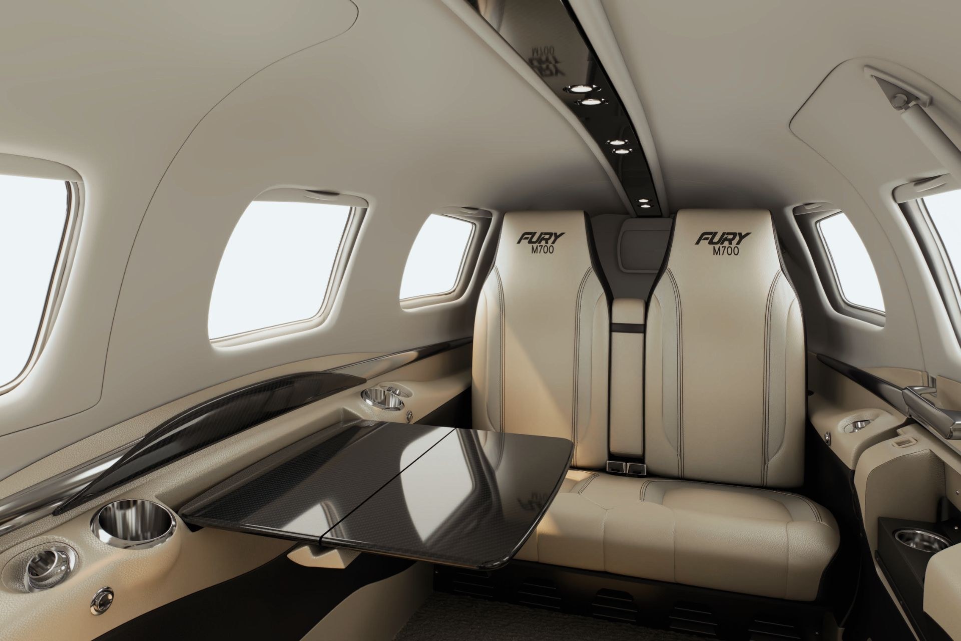 Rear-facing seats inside the Piper M600/M700 cabin