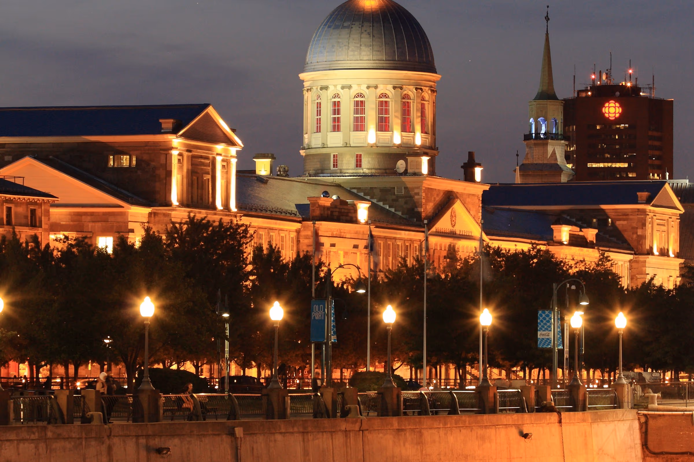 Marché Bonsecours above the Old Port at dusk