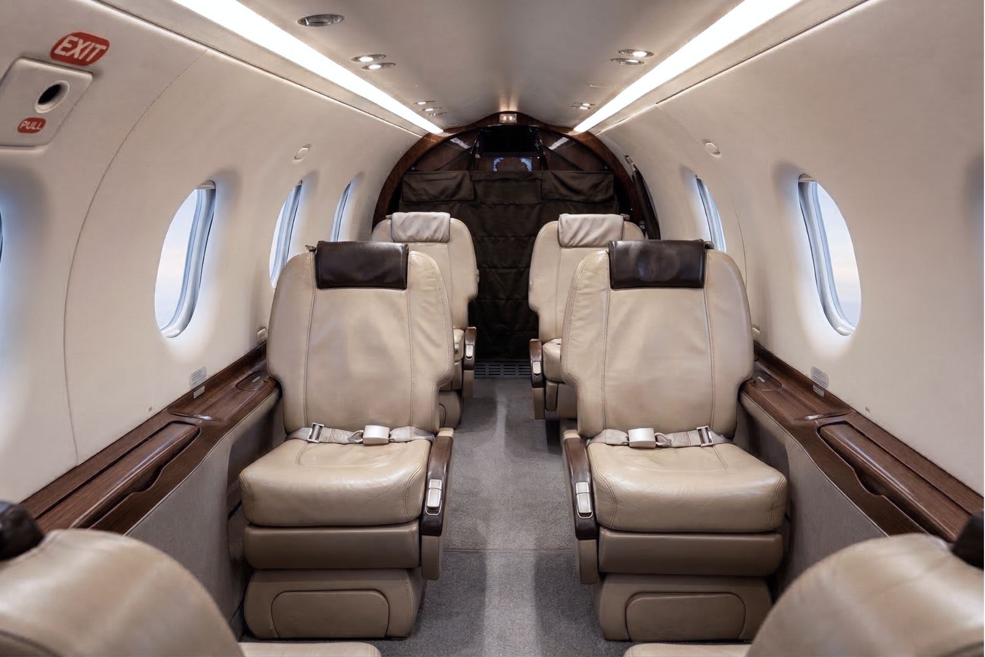 Pilatus PC-12 cabin — executive seating down the aisle